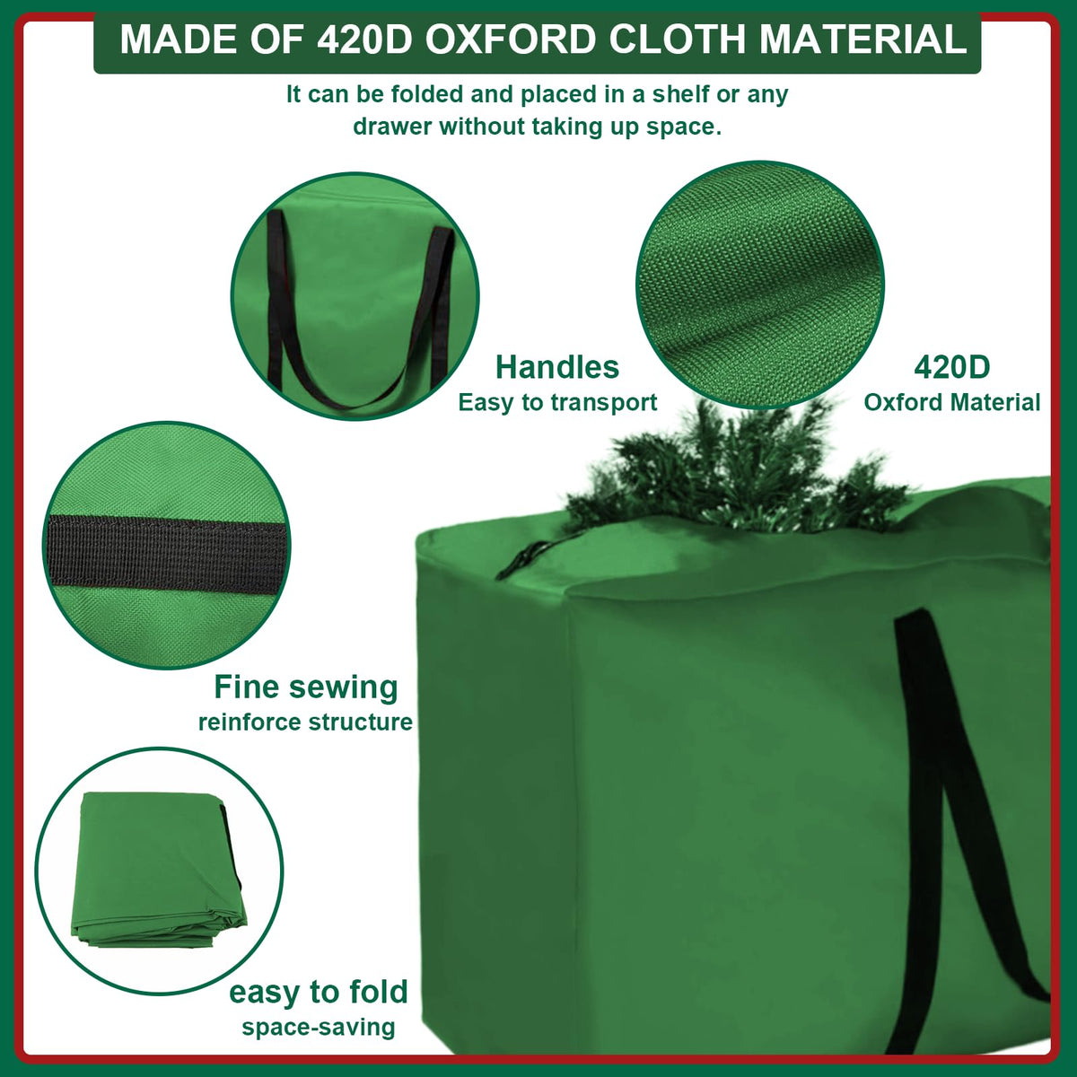 Christmas Tree Storage Bag Fits 9-12 Ft Tall Artificial Xmas Trees, 420D Oxford Heavy-Duty Waterproof Storage Bags, 68" L X 30" W X 20" Extra Large Xmas Tree Bag with Handles & Zipper (Green,2 Pack)