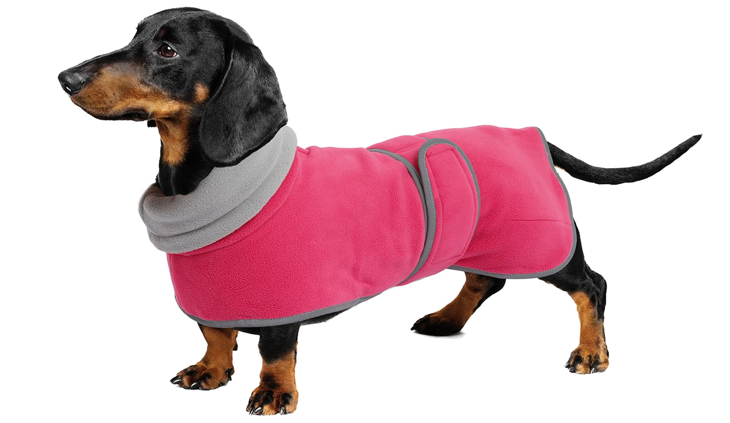 Geyecete Dog Jacket, Dog Coat Perfect for Dachshunds, Dog Winter Coat with Padded Fleece Lining and high Collar, Dog Snowsuit with Adjustable Bands Sizes -Pink-S