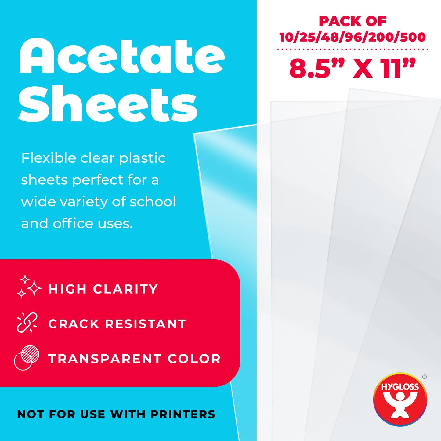 Hygloss Products Acetate Sheets for Projectors and Crafts, 25 Sheets