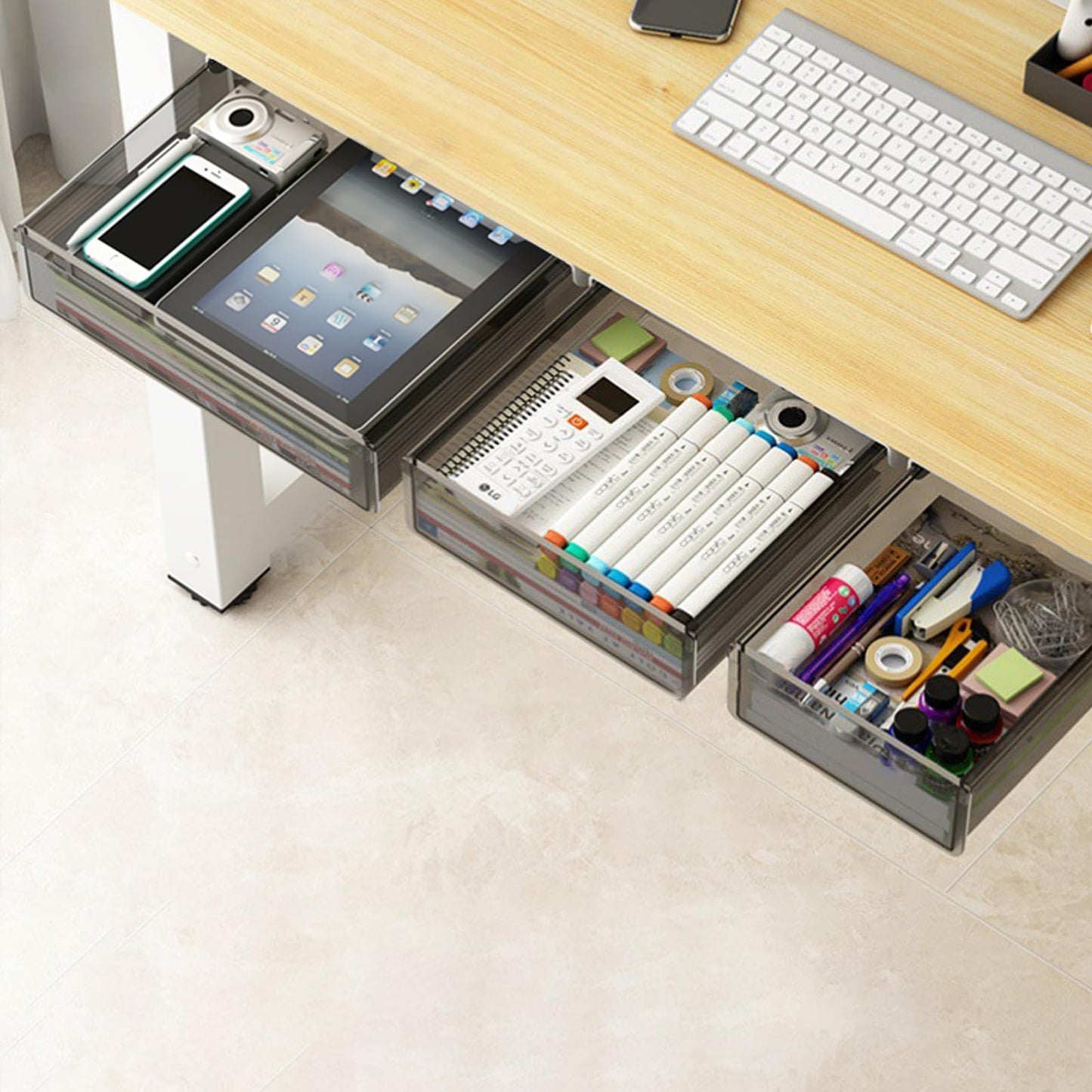 3 Pack Under Desk Drawer Organizer Slide Out - Come with Adhesive – Create Extra Storage Space for Your Home/Office/Kitchen Supplies