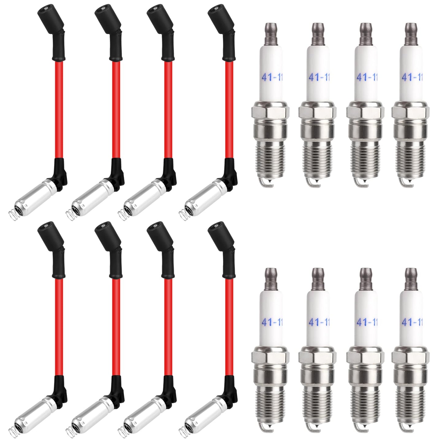 Spark Plug Wires & 41-110 Iridium Spark Plugs Compatible with 2000-2013 Chevy Silverado Suburban GMC Sierra Yukon Express Savana Cadillac Escalade 4.8L 5.3L 6.0L 6.2L V8 LS Replace for 41-162 9748HH