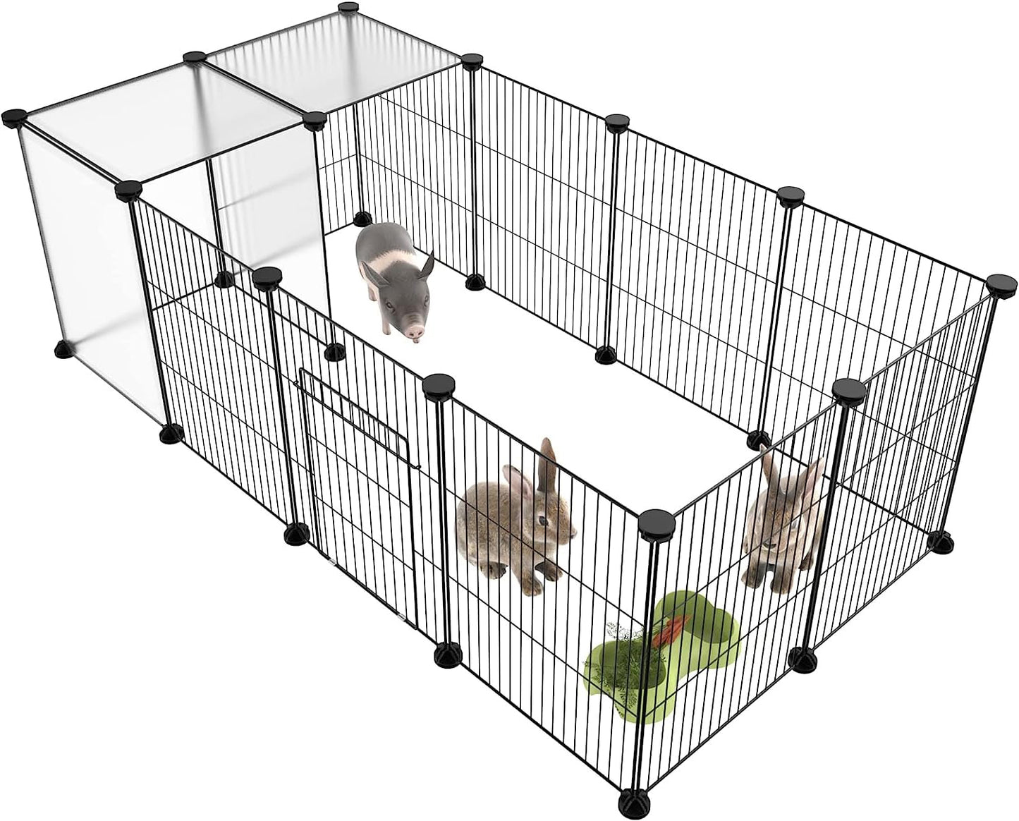 HOMIDEC Pet Playpen,Small Animal Cage DIY Wire Fence with Door for Indoor or Outdoor Use,Portable Yard Fence for Small Animal,Puppies,Kitties,Bunny,Guinea Pigs,Turtle,15 Panels, 48" x 24" x 16"