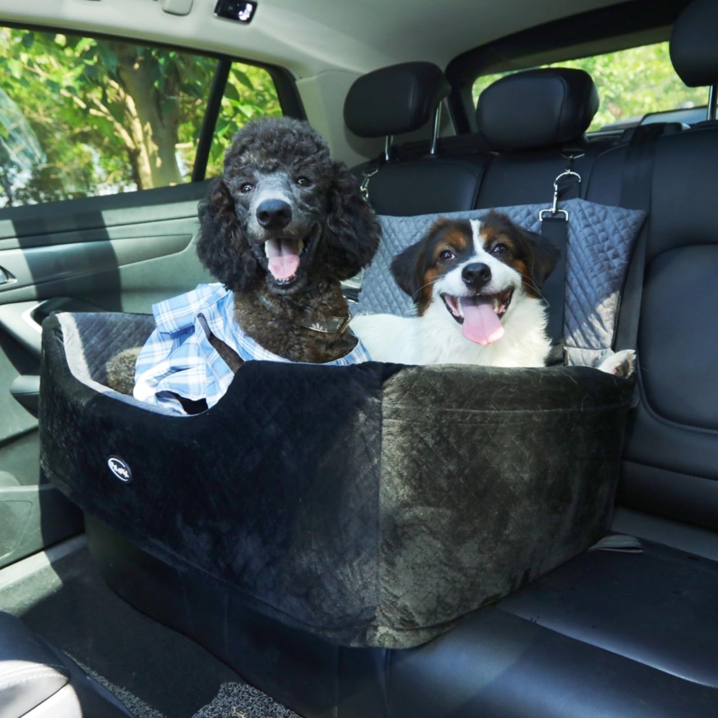 PALAMIL Dog Car Booster Seat for Large/Medium Dogs or 2 Small Dogs, Waterproof Elevated Pet Car Seat with Thick Cushion and Storage Pockets, Black/Grey
