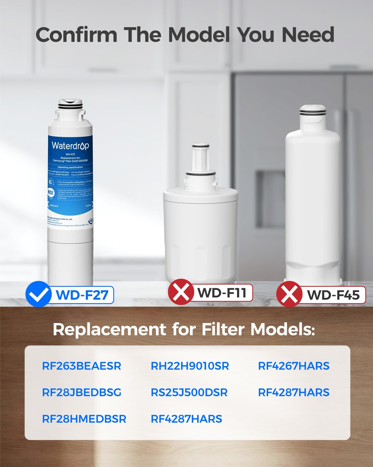 Waterdrop WD-F27 Replacement for Samsung® Refrigerator Water Filter HAF-CIN/EXP, DA29-00020B, HAF-CIN, RF28HMEDBSR, RF263BEAESR, RS25J500DSR, RF263TEAESG, HDX FMS-2, DA97-08006A-1, 3 Pack