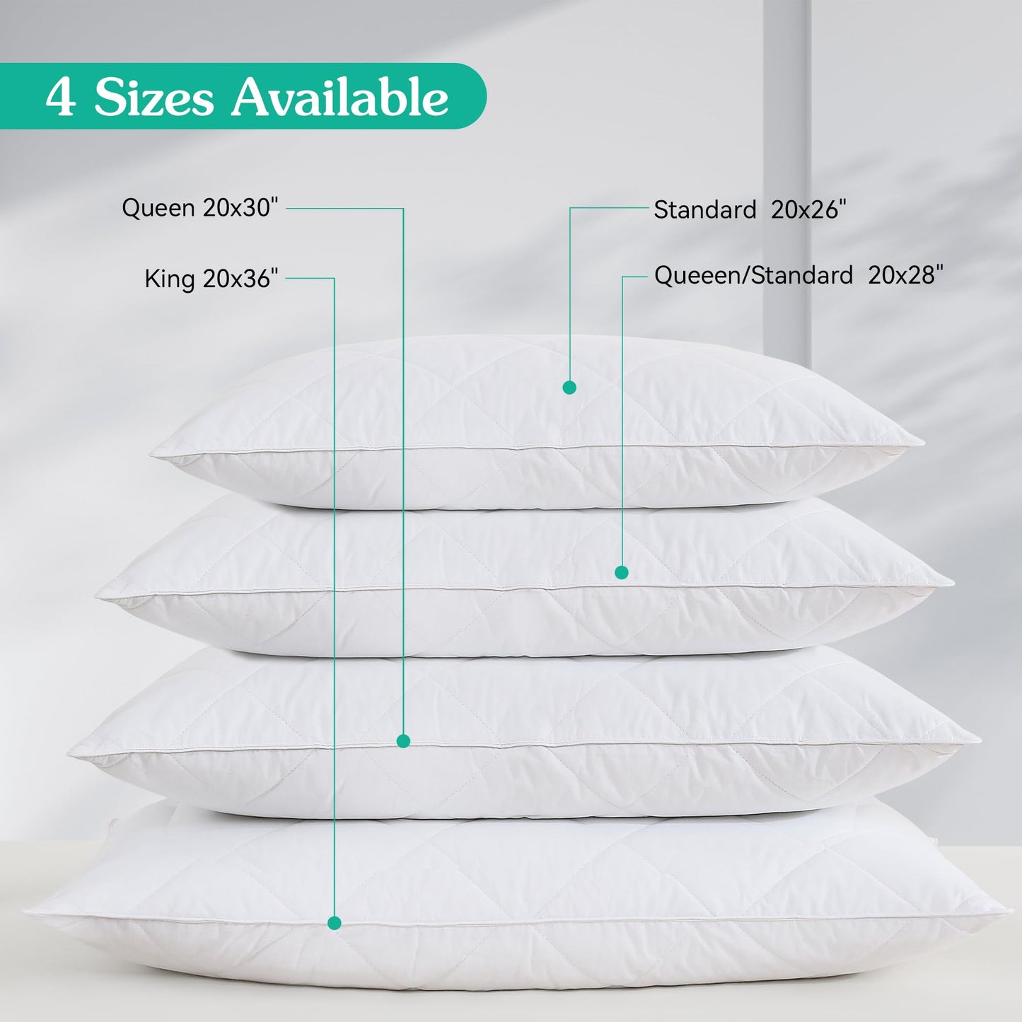 White Goose Feather Bed Pillow - 600 Thread Count Egyptian Cotton , Medium Firm,Soft Support Queen Size,White Solid (Queen Size:One pillow)