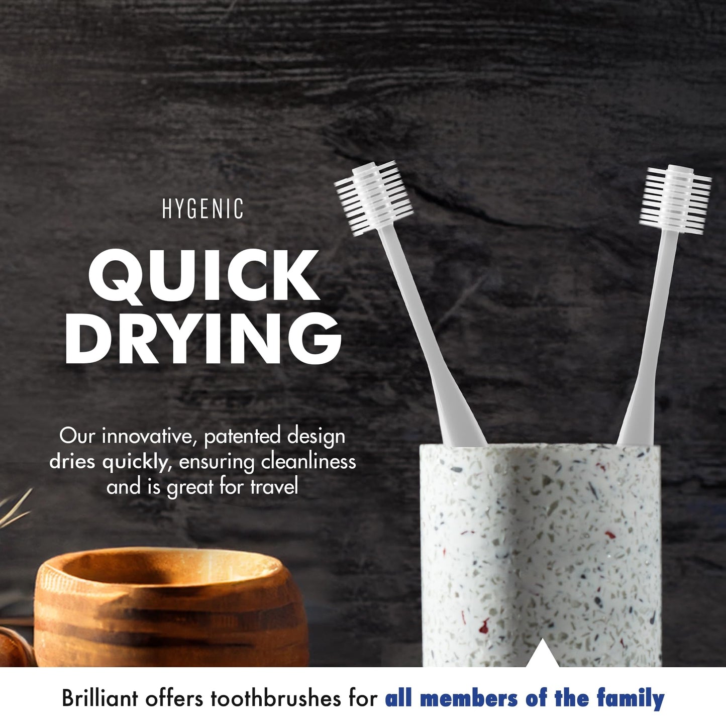 Brilliant Oral Care Adult Sensitive Toothbrush with Extra Soft Bristles, Round Head, and Gentle All-Around Clean for Tender Teeth and Gums, White, 3 Pack