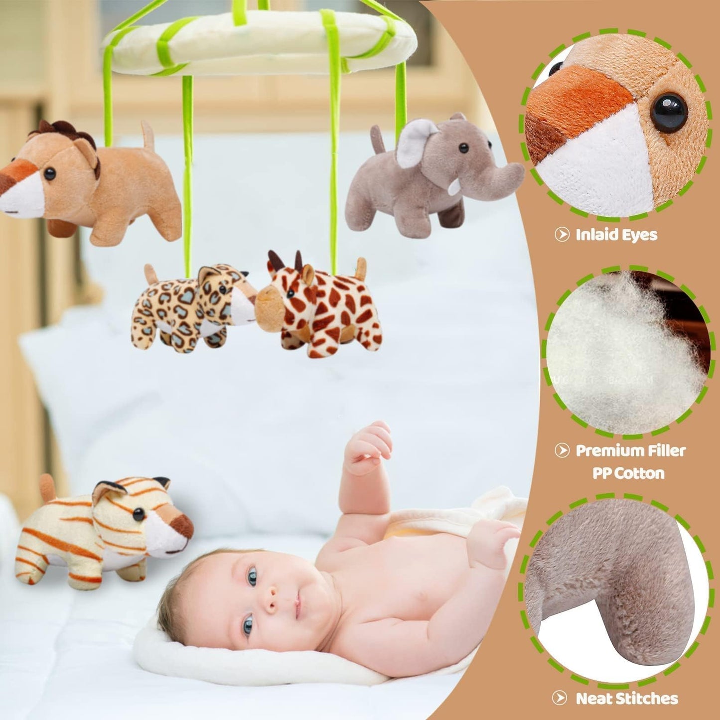 Anboor 10pcs Small Stuffed Animals—Jungle Animal Plush Set 4.8 Inch Cute Safari Stuffed Animals with Keychain for Animal Themed Party Favors Valentines Day Gifts (Sitting,Lying)