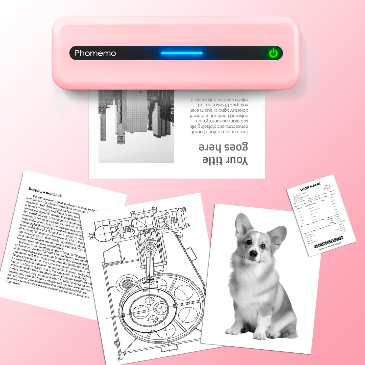 Phomemo M832 Portable Printer, Inkless Thermal Printer, Portable Printers Wireless for Travel, Support 8.5" X 11" & A4 Thermal Paper, Bluetooth Mobile Printer Compatible with iPhone Android Laptop