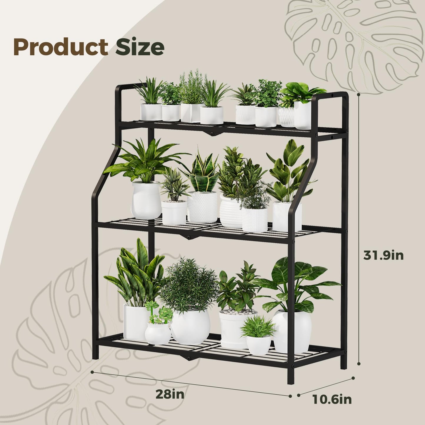 Bamworld Metal Plant Stand Indoor Outdoor, 3 Tier Plant Shelf for Multiple Plants, Large Heavy Duty Flower Pot Stands for Patio Garden Balcony Living Room Bedroom