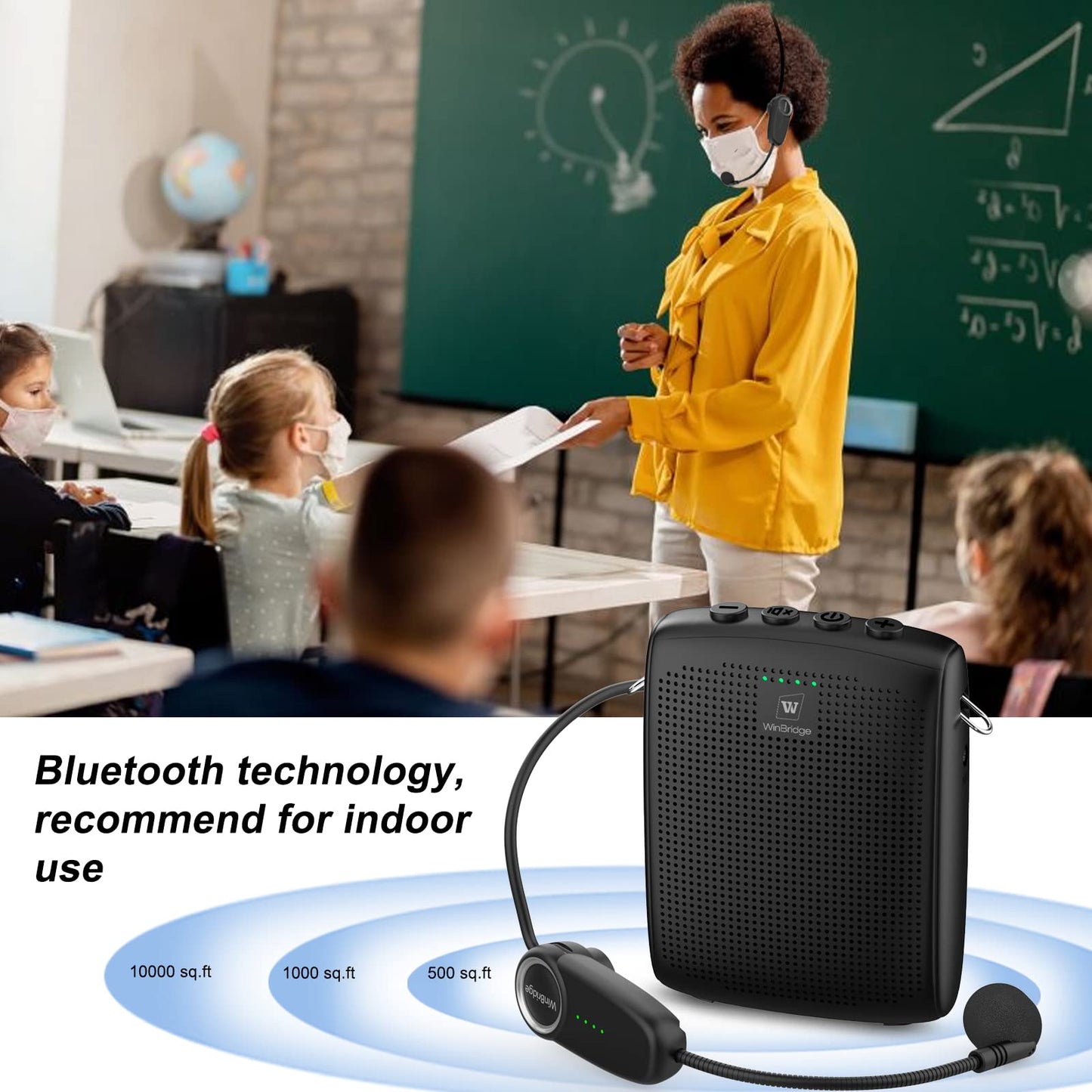 WinBridge Bluetooth Voice Amplifier for Teachers, Wireless Voice Amplifier with Bluetooth Headset Microphone, Portable Megaphone Speaker Headset System, Teacher Must Haves 15W WB002