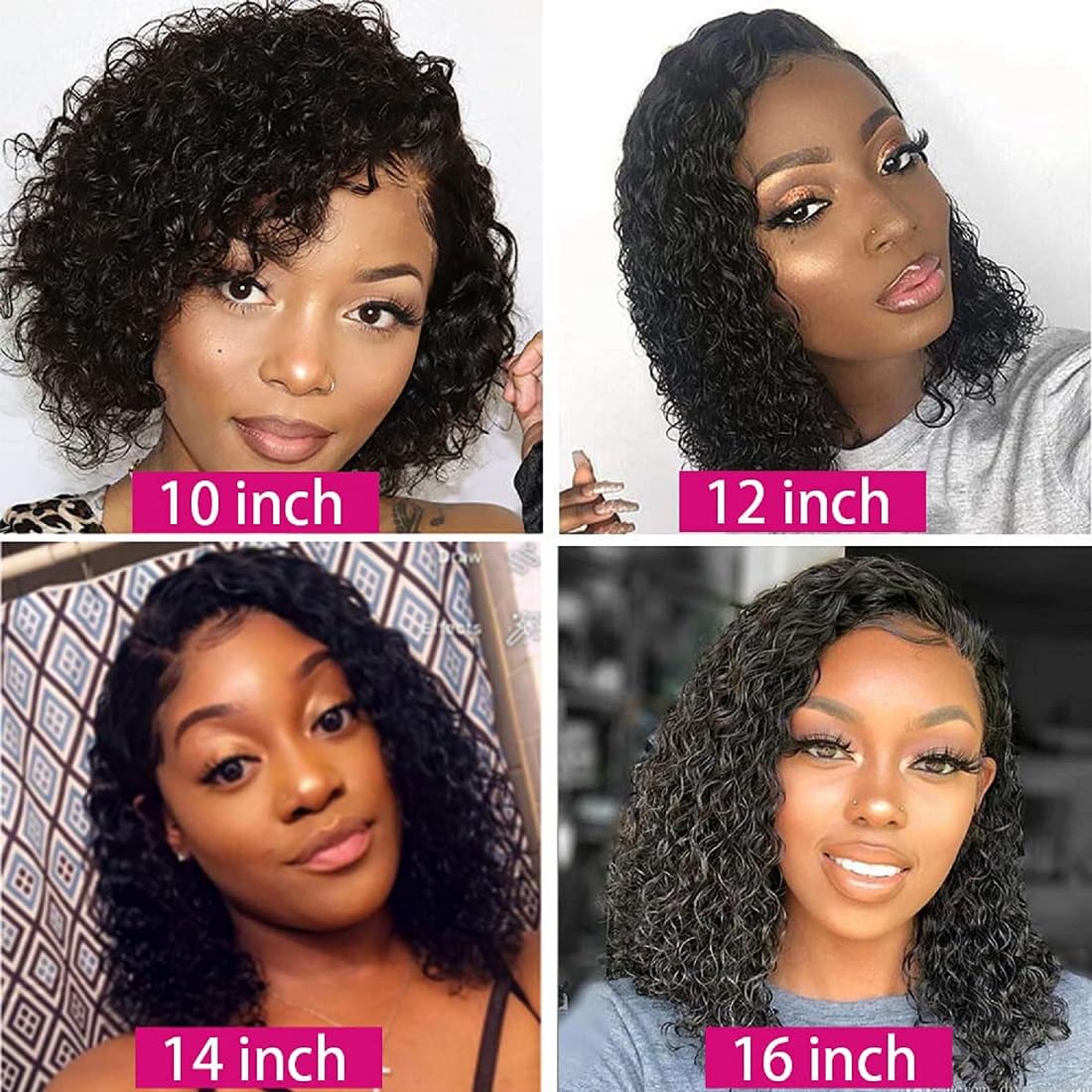 Deep Wave 13x4 HD Lace Front Wigs Human Hair Pre Plucked 12 Inch Short Bob Human Hair Wigs for Black Women Glueless Lace Frontal Closure Curly Wig Perruque Femme Humain Naturel