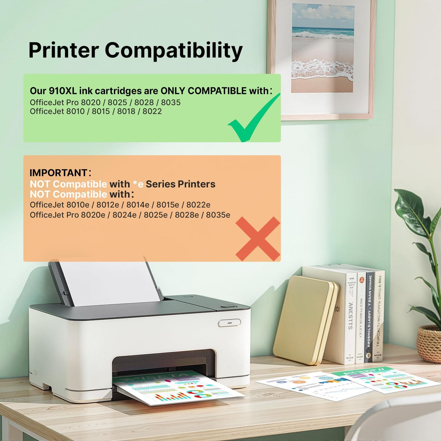 910XL Ink Cartridges for HP Printers (4-Pack) Black Cyan Magenta Yellow Replacement for HP 910XL Ink Cartridges Combo Pack Works for OfficeJet 8010 8020 Series, Pro 8025e 8020, 8030 Series 3JB41AN