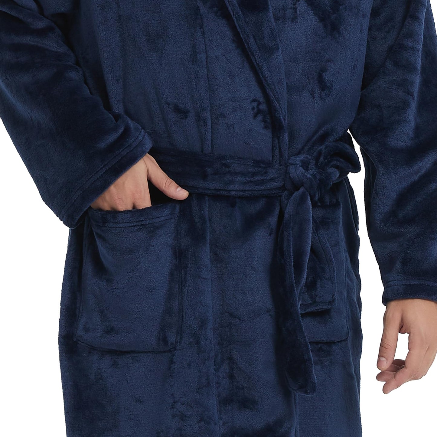 Mens Fleece Bathrobe with Shawl Collar,Soft Warm Knee Length -Mens' Plush Bathrobe- Soft Fleece Spa Bath Robe for Men