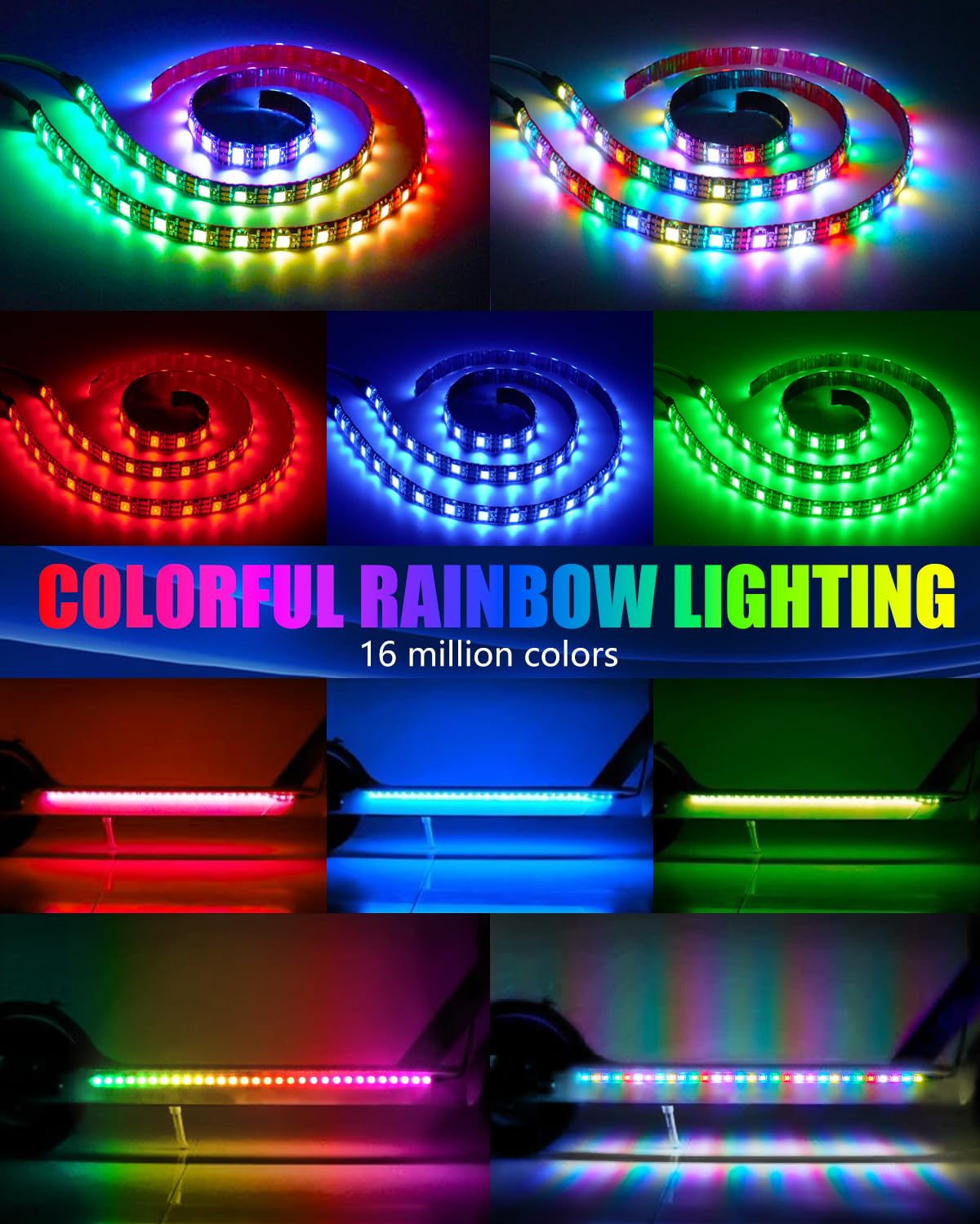 Keiurot Scooter LED Strip Light, Led Lights for Scooter Night Riding Skateboard Scooter Lights APP Control Flowing Color Waterproof Electric Scooter Accessories 2 in 1