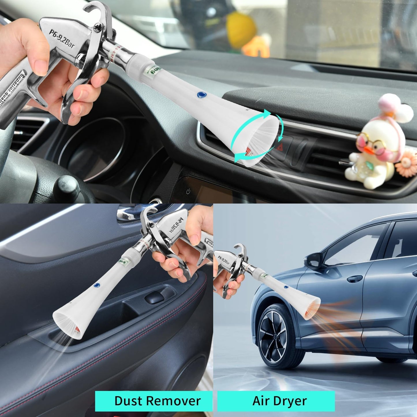 GOCCIDA Air Blow Gun with Brass Adjustable Air Flow Nozzle,Cleaning Gun Quickly Blasts Dirt and Dust from Surface Works with Air Compressor (Silver)