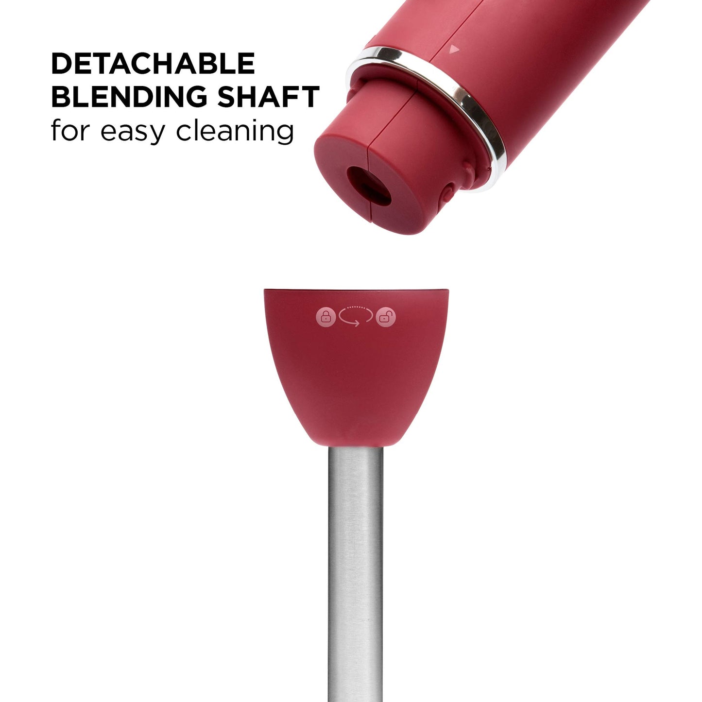 Chefman Immersion Blender, 300W Hand Blender with Stainless Steel Blades, Powerful Electric Ice Crushing 2-speed Control Handheld Food Mixer, Purées, Smoothies, Shakes, Sauces & Soups, Red