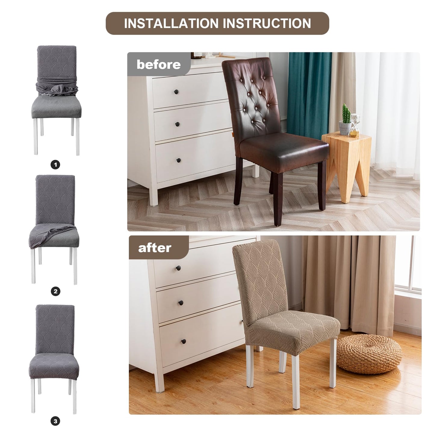 YUEANG Waterproof Dining Chair Covers, Chair Covers for Dining Room, Stretch Chair Covers Parsons Chair Slipcover, Removable, Washable for Dining Room Kitchen Chair Protector Cover