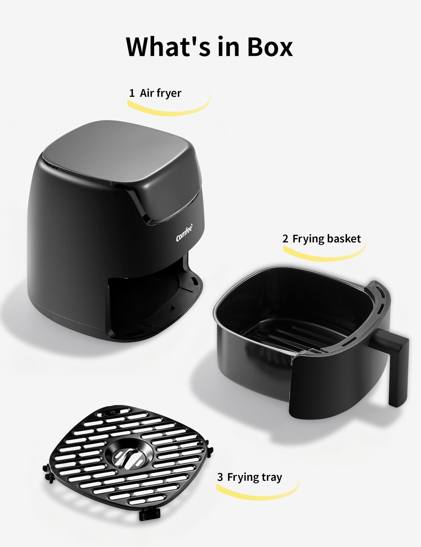COMFEE' 2.1Quart Compact Digital Air Fryer with Touch Screen, 360-Degrees Hot Air Circulation, Ceramic Basket, and 4 Cooking Presets