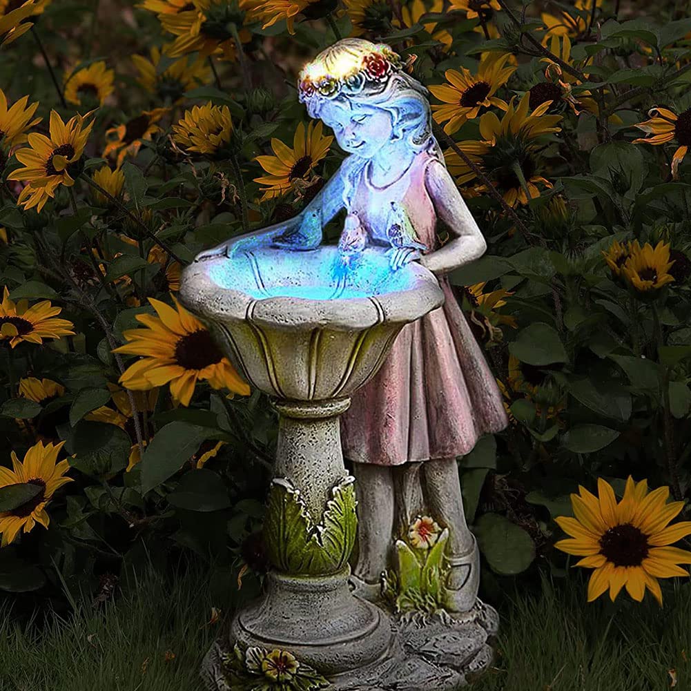 Fairy Garden Statue Outdoor Decoration, Waterproof Resin Solar Light Garden Angel Statue, Garden Art Sculpture Decoration for Patio Lawn Porch