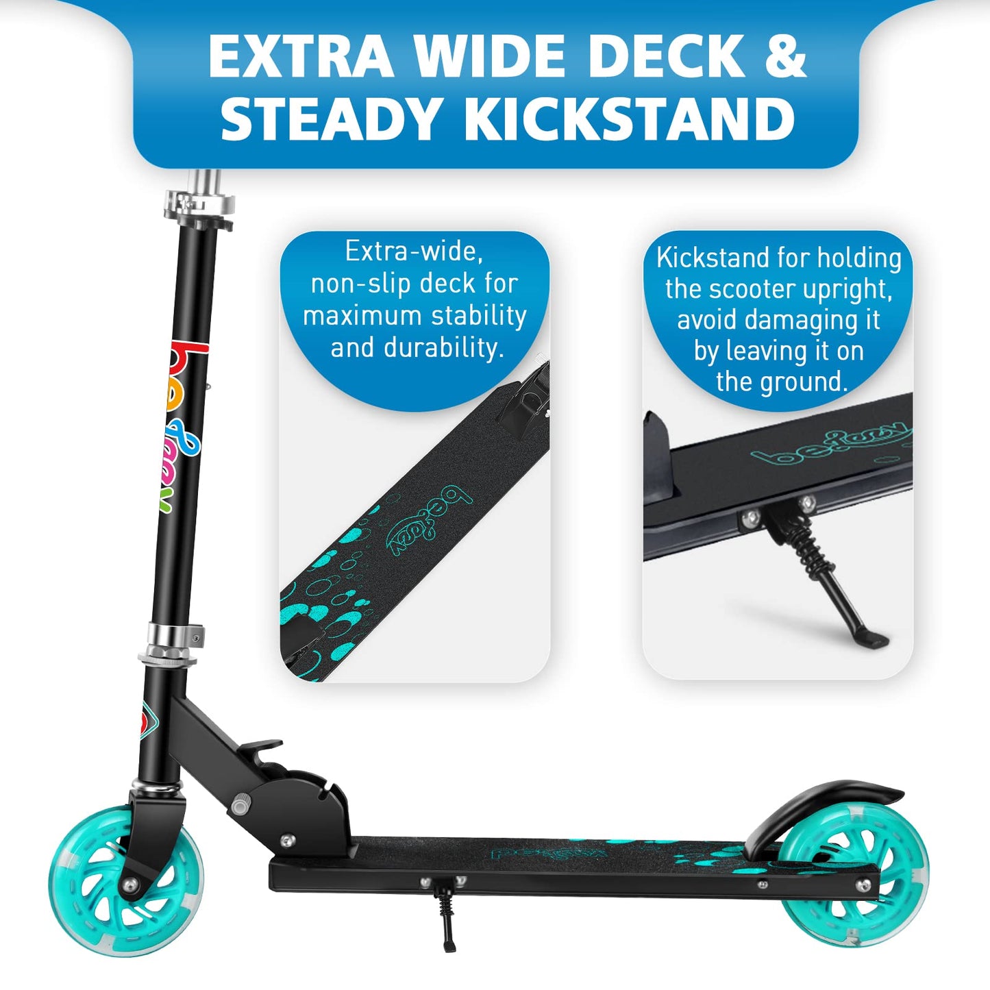 BELEEV V1 Scooter for Kids Ages 3-12, 2 Wheel Folding Kick Scooter for Children Girls and Boys, 3 Adjustable Height, LED Light Up Wheels, Lightweight Scooter with Sturdy Kickstand