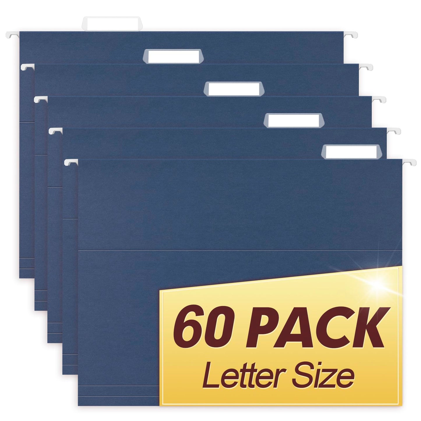 HERKKA Hanging File Folders, 60 Pack Reinforced Letter Size Hanging Folders, Designed for Bulky Files, Filing Cabinet, 1/5-Cut Adjustable Tabs (Blue)