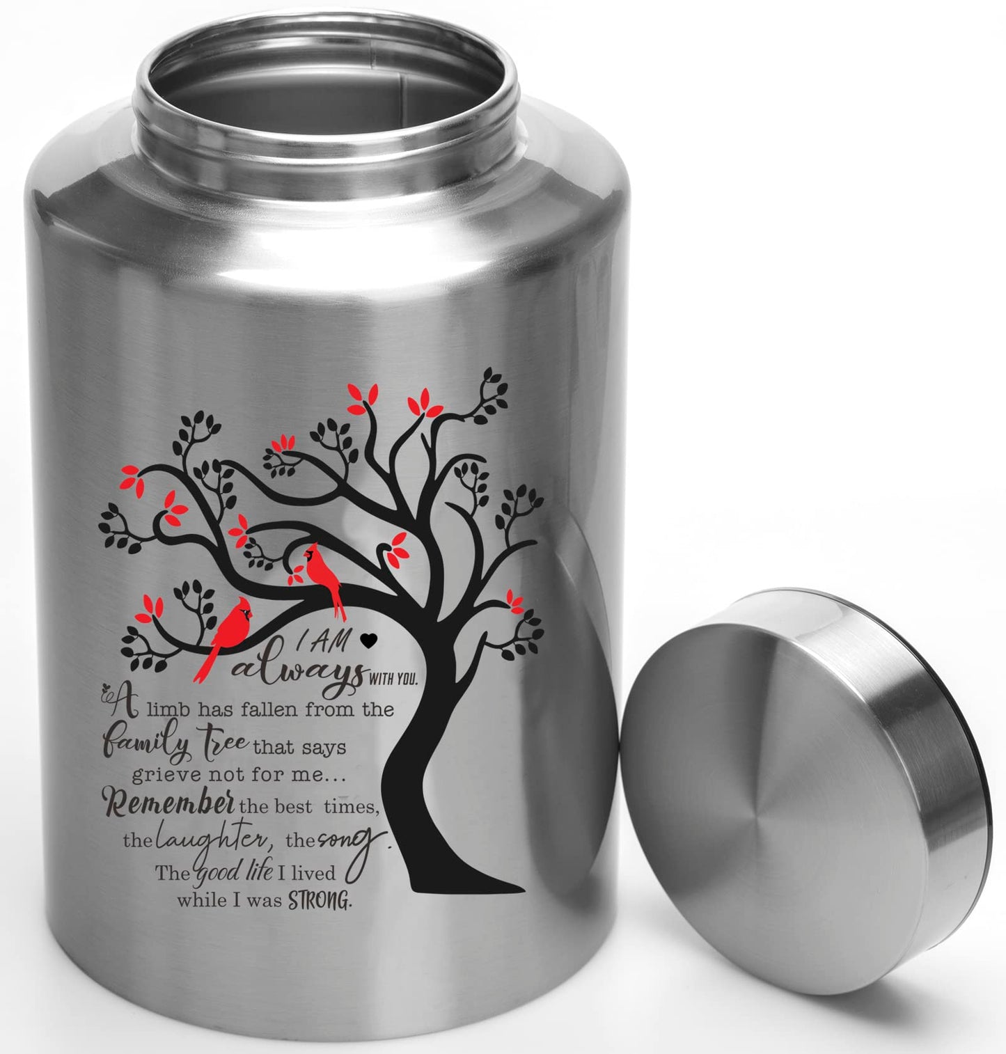 Cremation Urn for Human Ashes - Large Decorative Funeral Burial Keepsake for Male Female up to 220 lbs - Hummingbird Tree of Life Stainless Steel With Velvet Bag