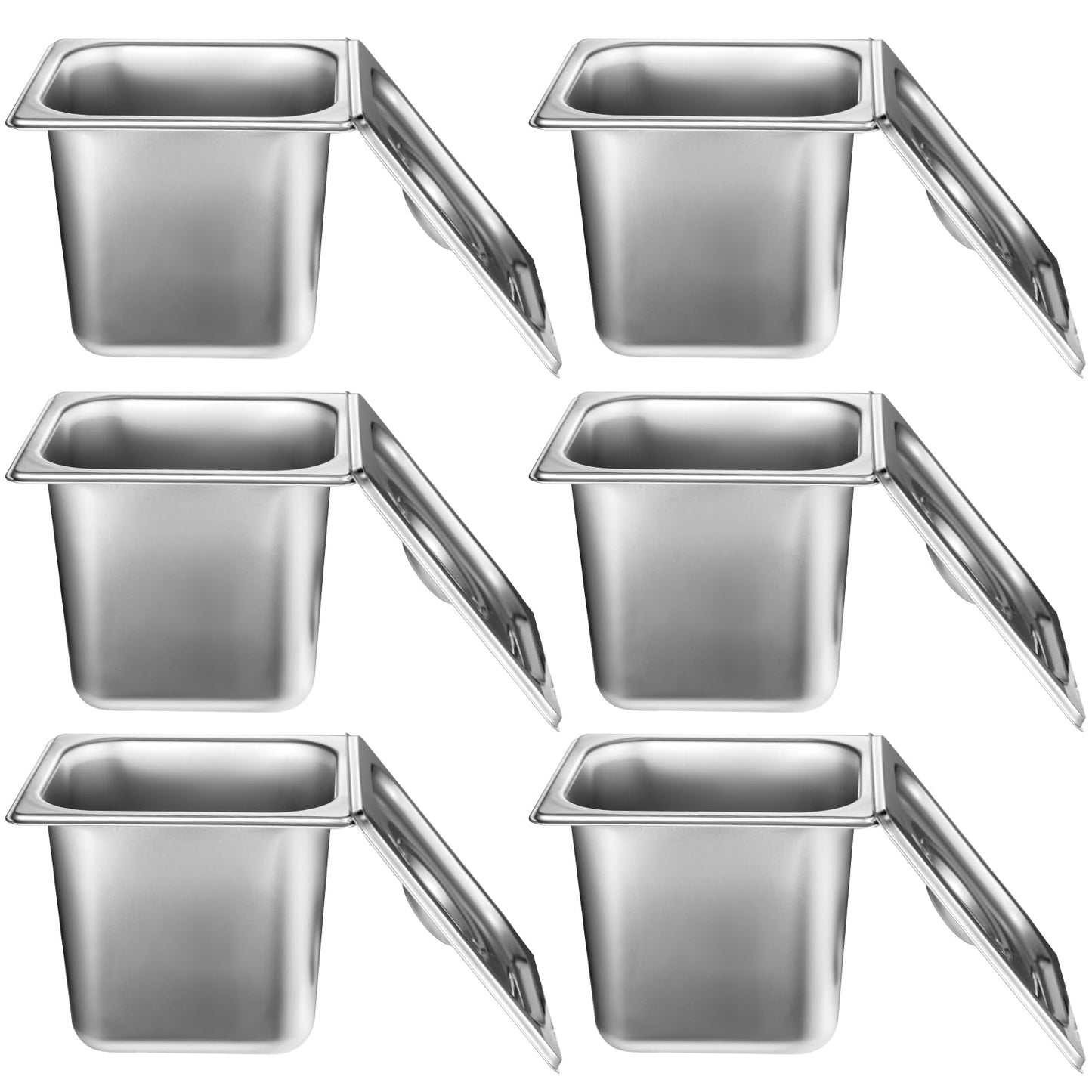6 Pack Stainless Steel Hotel Pans with Lid 1/6 Size x 6" Deep Steam Table Pan 0.8 mm Thick Commercial Food Storage Containers Anti Jam Pan Stainless Steel Steamer Pan for Hotel Restaurant Buffet