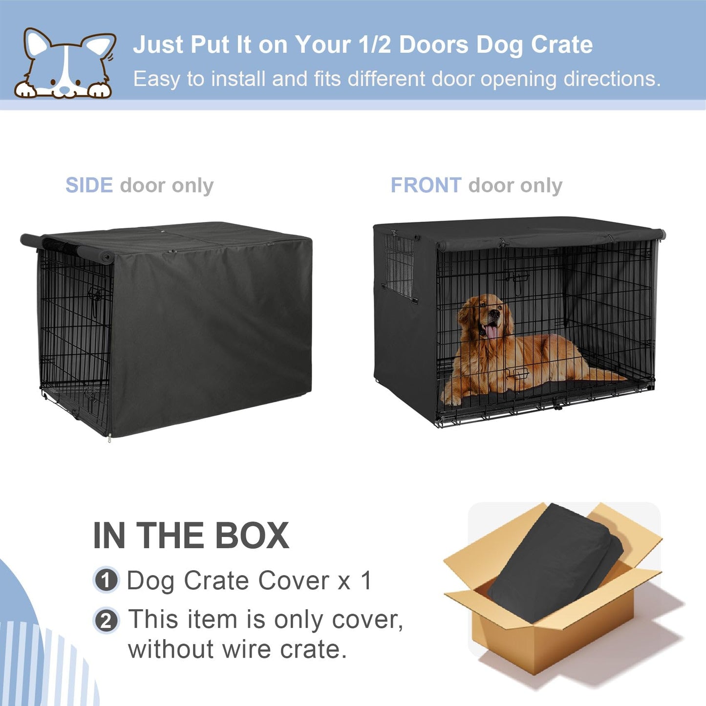 Explore Land 42 inches Dog Crate Cover - Durable Polyester Pet Kennel Cover Universal Fit for Wire Dog Crate 1(Black)