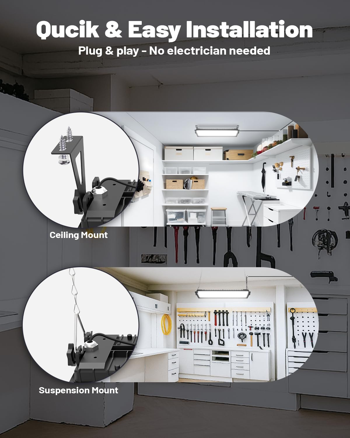 2 Pack Linkable LED Shop Lights - 100W 15000LM Aluminum Garage Light, 6000K Shop Lights for Garage, Workshop, Warehouse