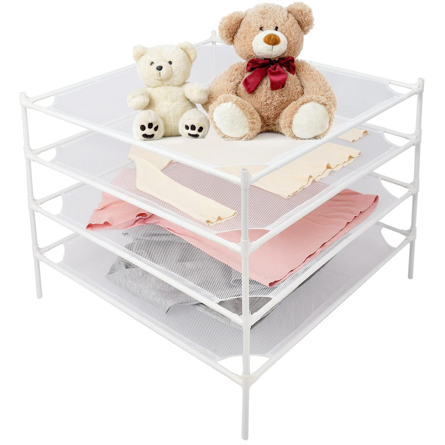 Clothes Drying Rack Flat, Portable Dryer for Sweater with Metal Tube, 4-Layer Mesh Laundry Rack for Indoor and Outdoor Use, Can be Placed to Dry Towel, Sweater, Hat, Glove, Bottle, Herbal