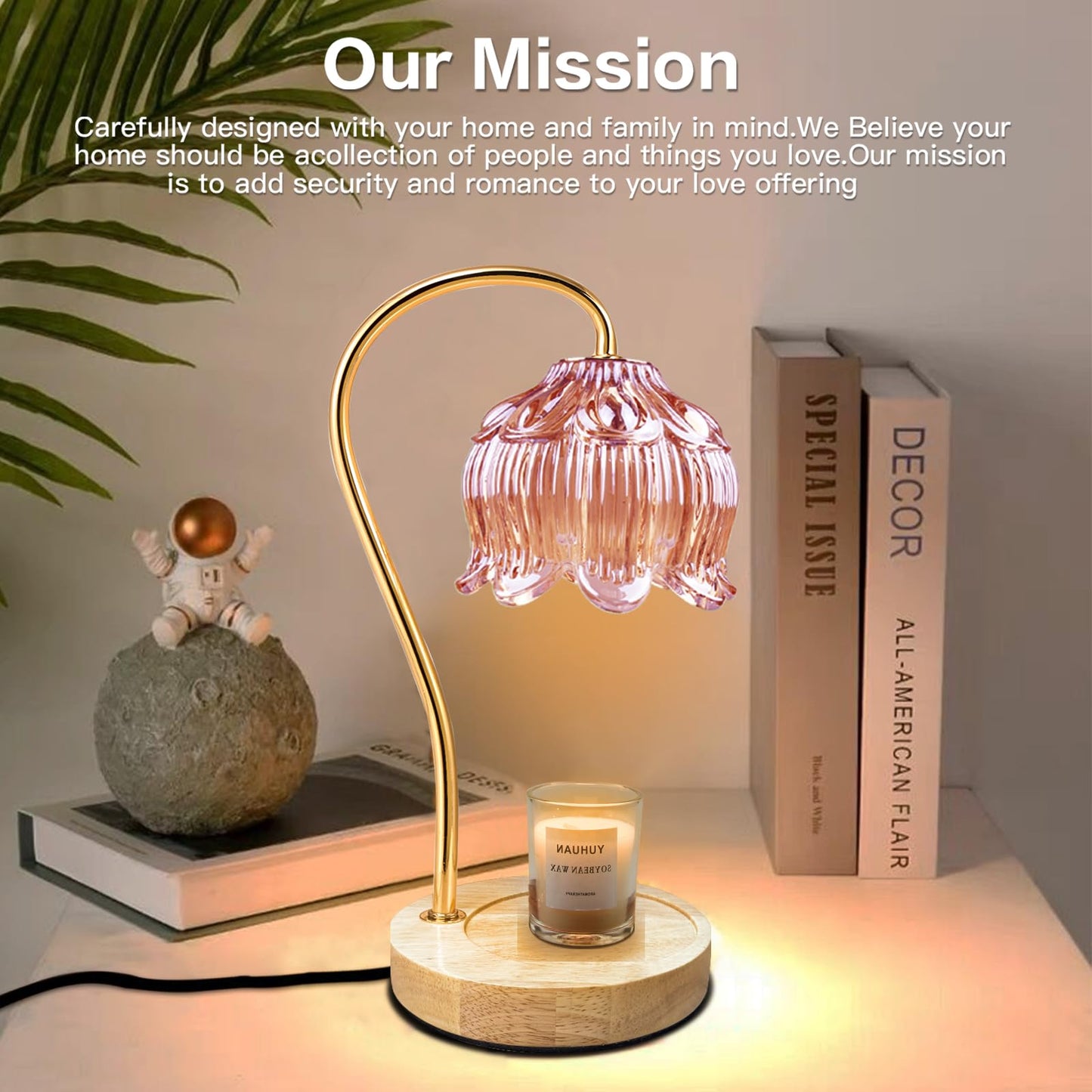 SupBri Flower Candle Warmer Lamp with Timer & Dimmer - Fits All Jar Scented Candles - Birthday Gifts for Women, House Warming Gifts New Home Bedroom Decor (Pink)