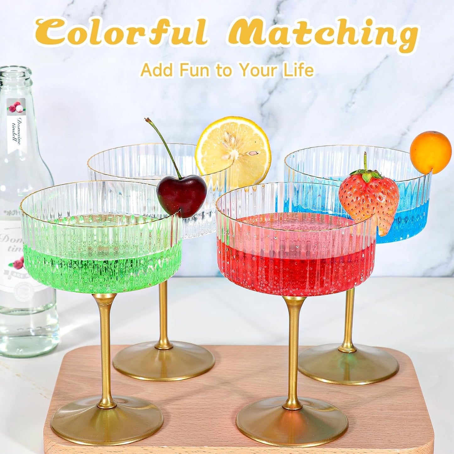 12 Pcs Gold Plastic Ribbed Coupe Glasses with Gold Rims 10oz Espresso Martini Glasses Disposable Champagne Coupe Cocktail Glasses Vintage Margarita Glassware for New Year’s Wedding Eve Bridal Shower