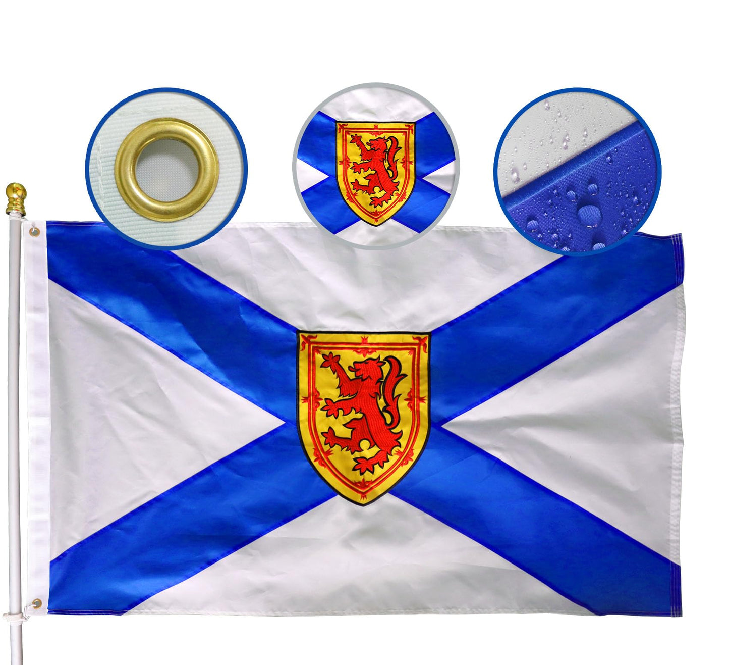 Premium Canada Nova Scotia Flag 3x5 Ft large - Nylon Embroidered Coat of arms of Scotland -Quadruple Stitched Fly Ends Province Ns Flags Outdoor/Indoor Banner Yard Decoration