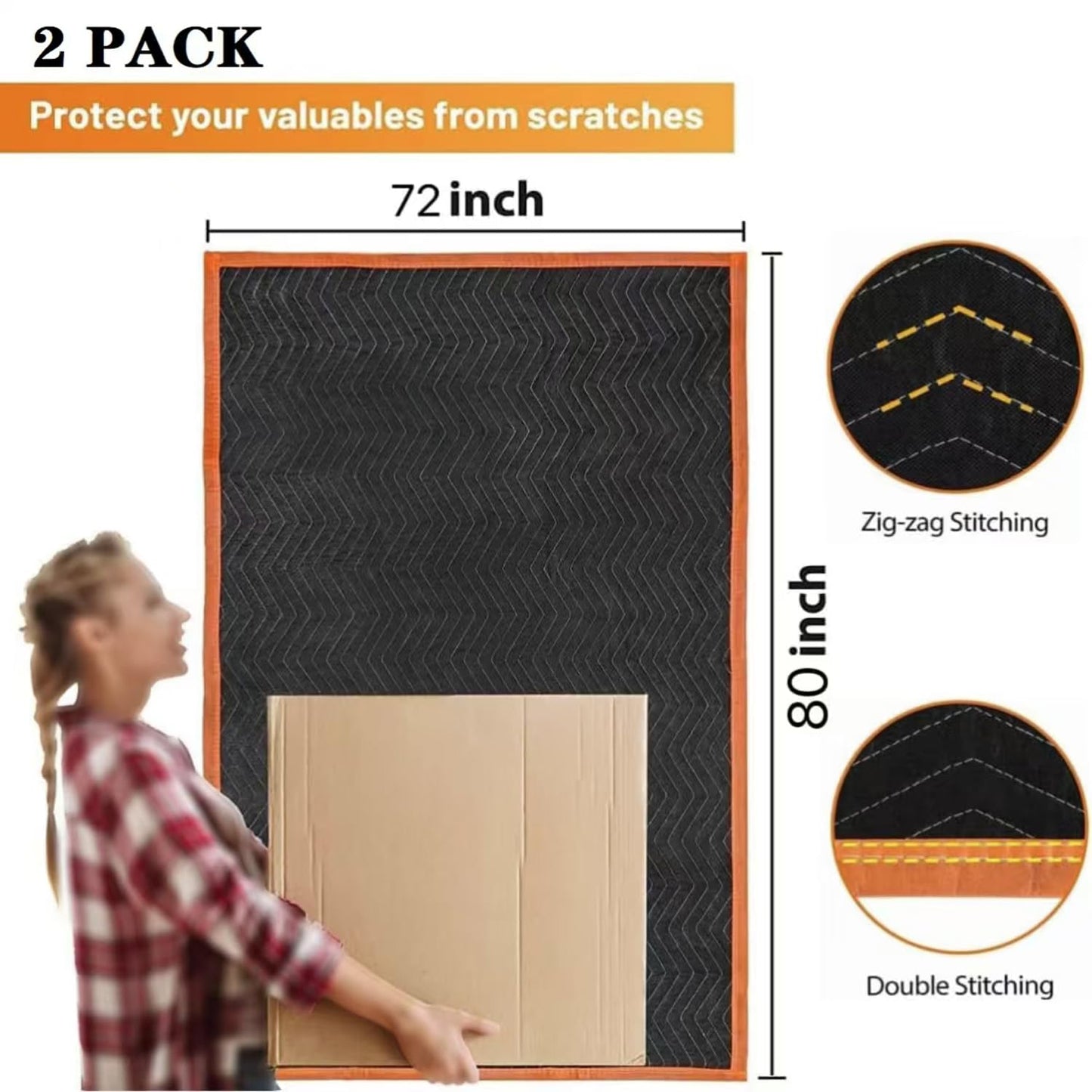 Large Moving Blankets 80 * 72in Heavy Duty Packing Blankets for Furniture Moving Shipping Wrapping Quilted Furniture Pads for Moving, Padded Mover Blankets 2pack