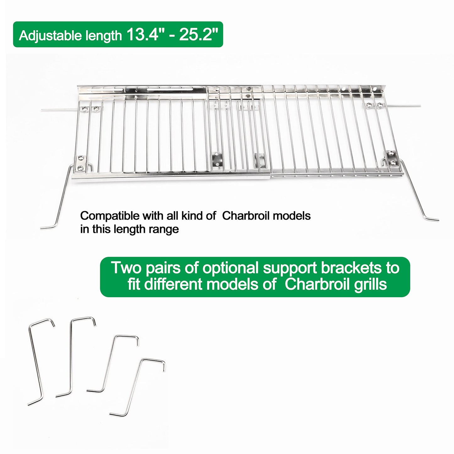 Hisencn 13.4'' - 25.2'' Adjustable Warming Rack for Charbroil Grill Replacement Parts, Stainless Steel Warming grates for Charbroil 2&3&4 Burner Gas Grills, for Charbroil Performance 463673017