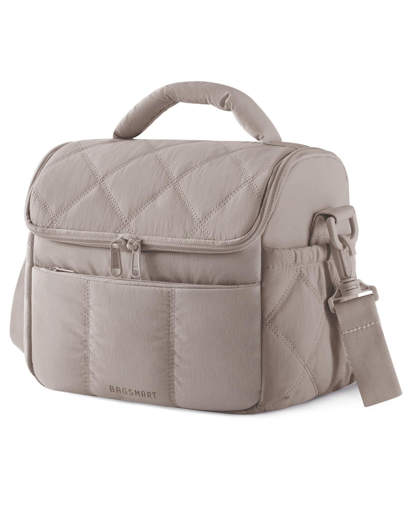 BAGSMART Insulated Lunch Bag, Quilted Puffer Lunch Tote, Leakproof, Durable & Reusable Lunch Cooler Box for Work Picnic Travel Meal Prep, Camel