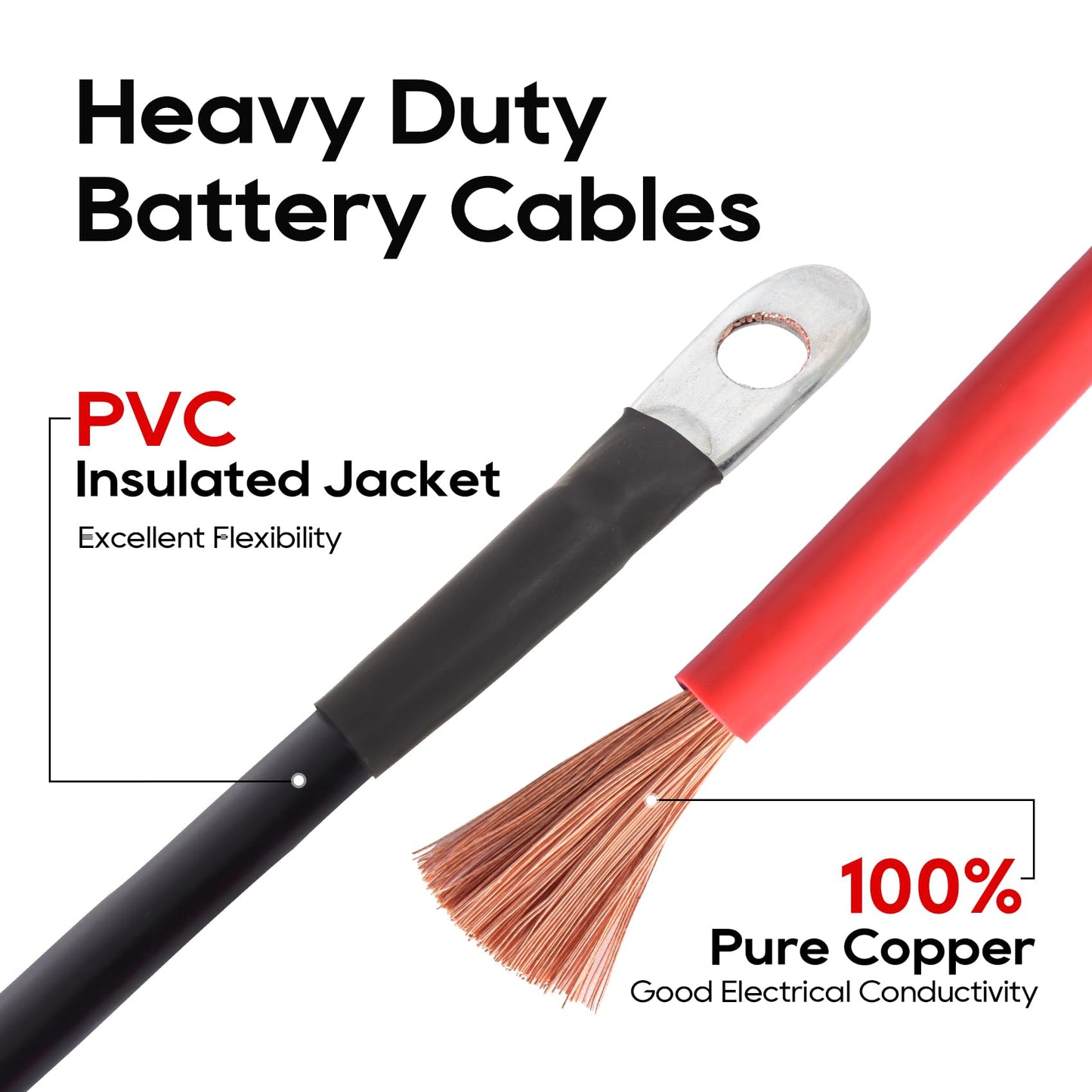 TOPDC 4AWG-48INCH Battery Inverter Cables Set All Copper Conductor Wire with 3/8" Ring Terminals for Car, Truck, RV ;Pure Copper (4 AWG-4 FT)