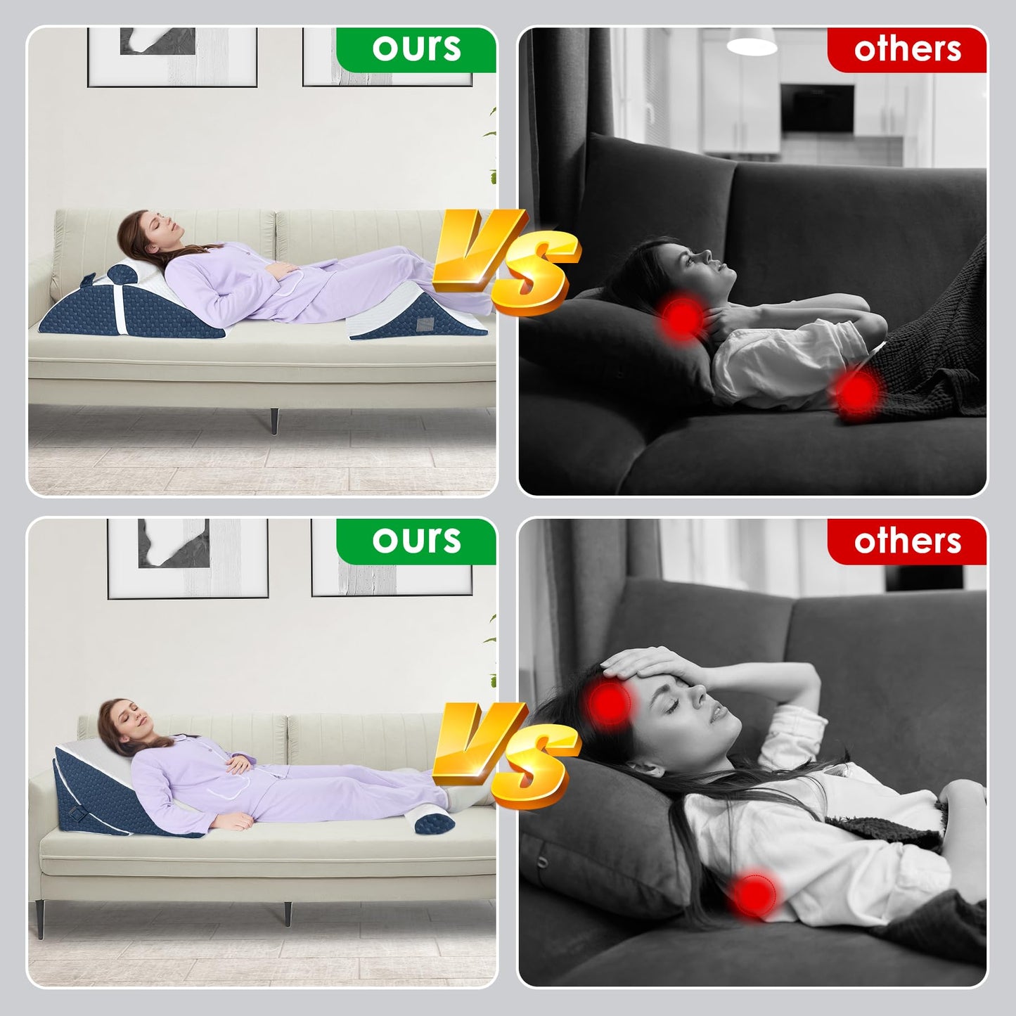 Bed Wedge Pillow for Sleeping, Adjustable 7 &12 Inch Foam Wedge Pillow for Post Surgery, Elevated Triangle Pillow for Acid Reflux, Back Pain Relief, Leg Support，3pack