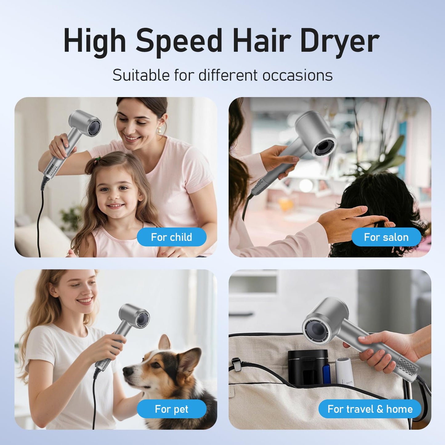 LCD Touch Screen High Speed Hair Dryer,1300 Million Plasma ions Blow Dryer with Diffuser，1 Minute Fast Drying Hair Dryer with 110,000 RPM Low Noise Brushless High Speed Motor(Leading 160000 RPM motor among competitors) Screen Touch Pad Control,for Travel