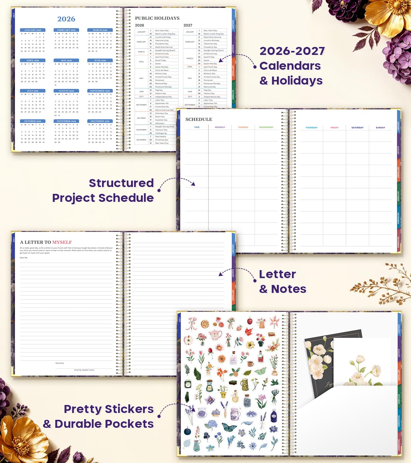 Planner 2026-2027, 8.5" x 11" Academic Planner Jul 2026 - Dec 2027, 18 Month Planner Weekly and Monthly, Hardcover Calendar Planner with Large Laminated Tabs, No Bleed Paper, Pockets for Women Teacher