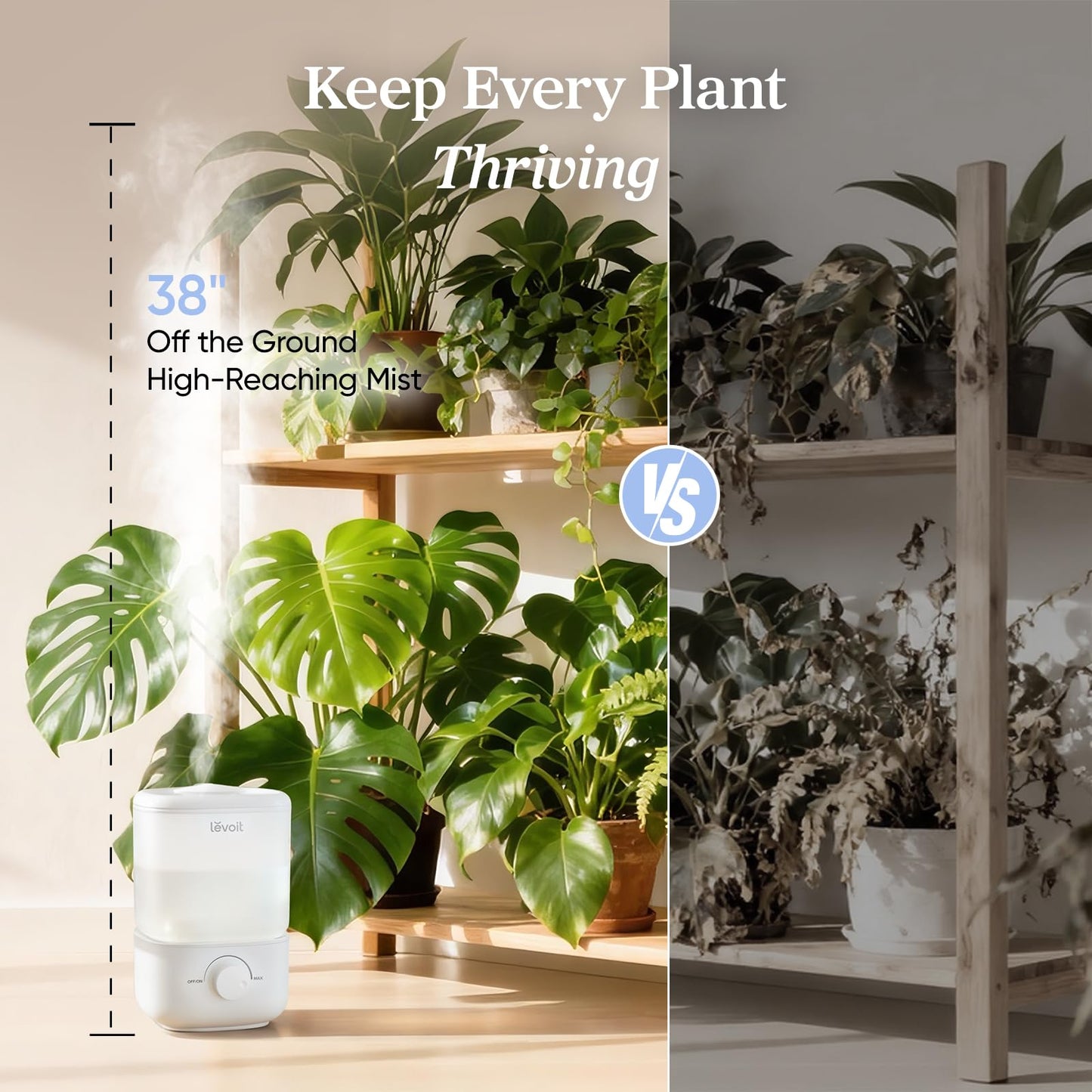 Levoit Humidifiers for Bedroom, Top Fill Cool Mist Air Humidifier for Baby Nursery, Plants, Ultrasonic, Auto Shut-off, BPA Free, Quiet, Knob Control, 360° Nozzle