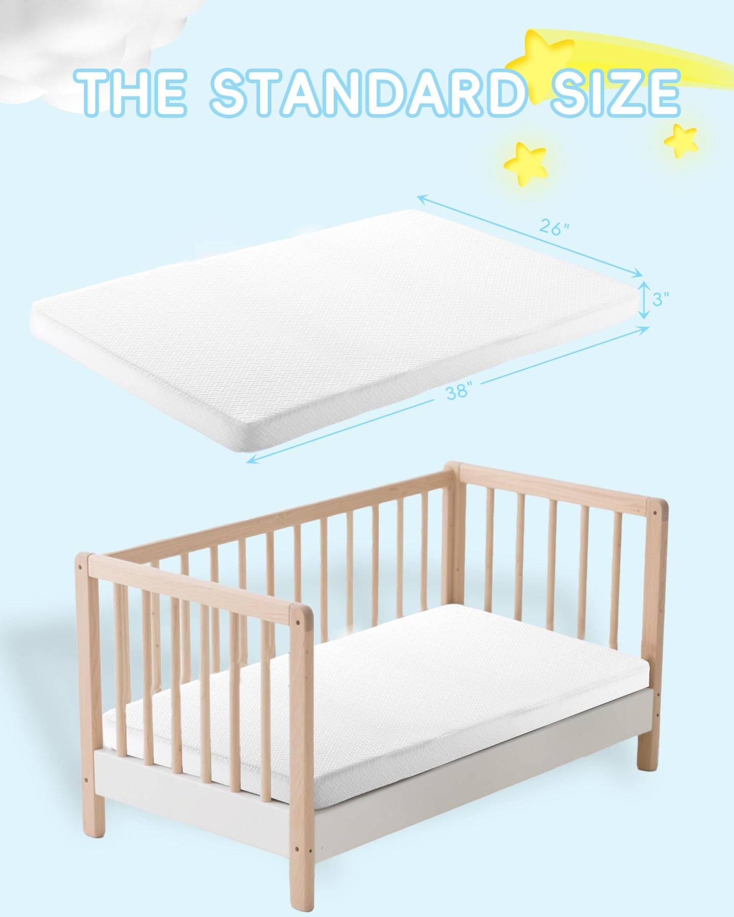 Pack and Play Mattress 38"x26"x3", Pack N Play Mattresses for Playpens, Dual-Layer Mini Crib Mattress with Waterproof Washable Breathable Cover for Infants and Toddlers