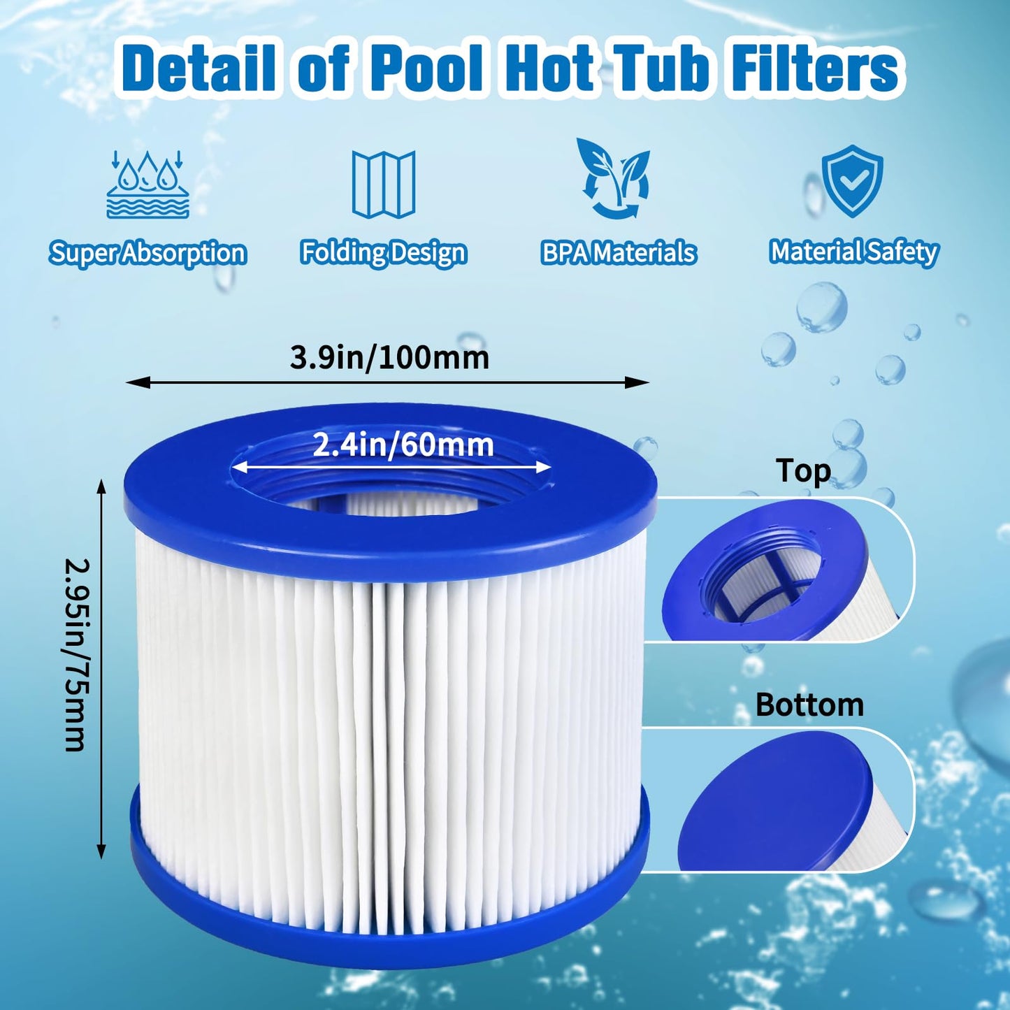 Screw-in Hot Tub Filter Cartridges Replacement for All RELXTIME, ALEKO, Wejoy, Aquaspa Spa,Clever Spa Filter,Threaded Filter for Inflatable Hot Tubs & Massage Pools (12 Pcs)