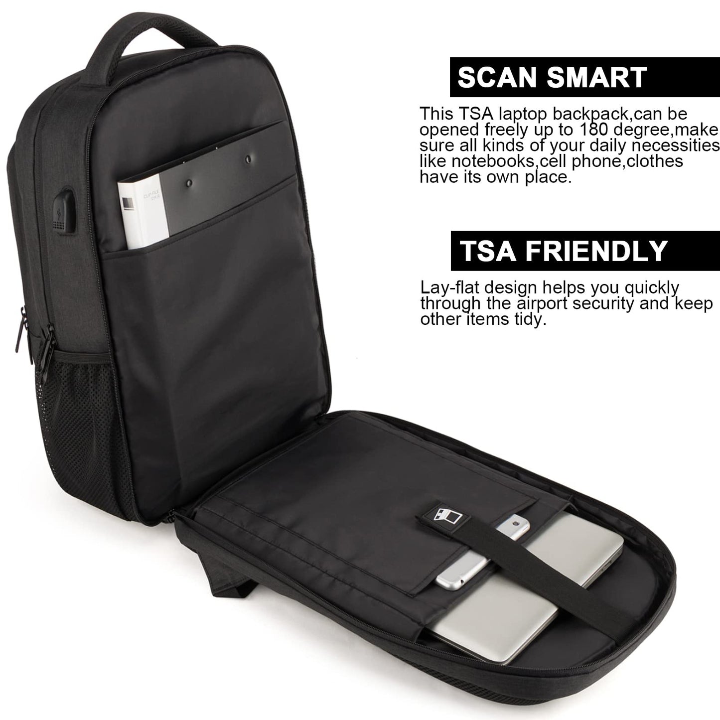 Laptop Backpack for Men,Water Resistant Travel Laptop Backpack with USB Charging Port,Anti Theft College School Backpack