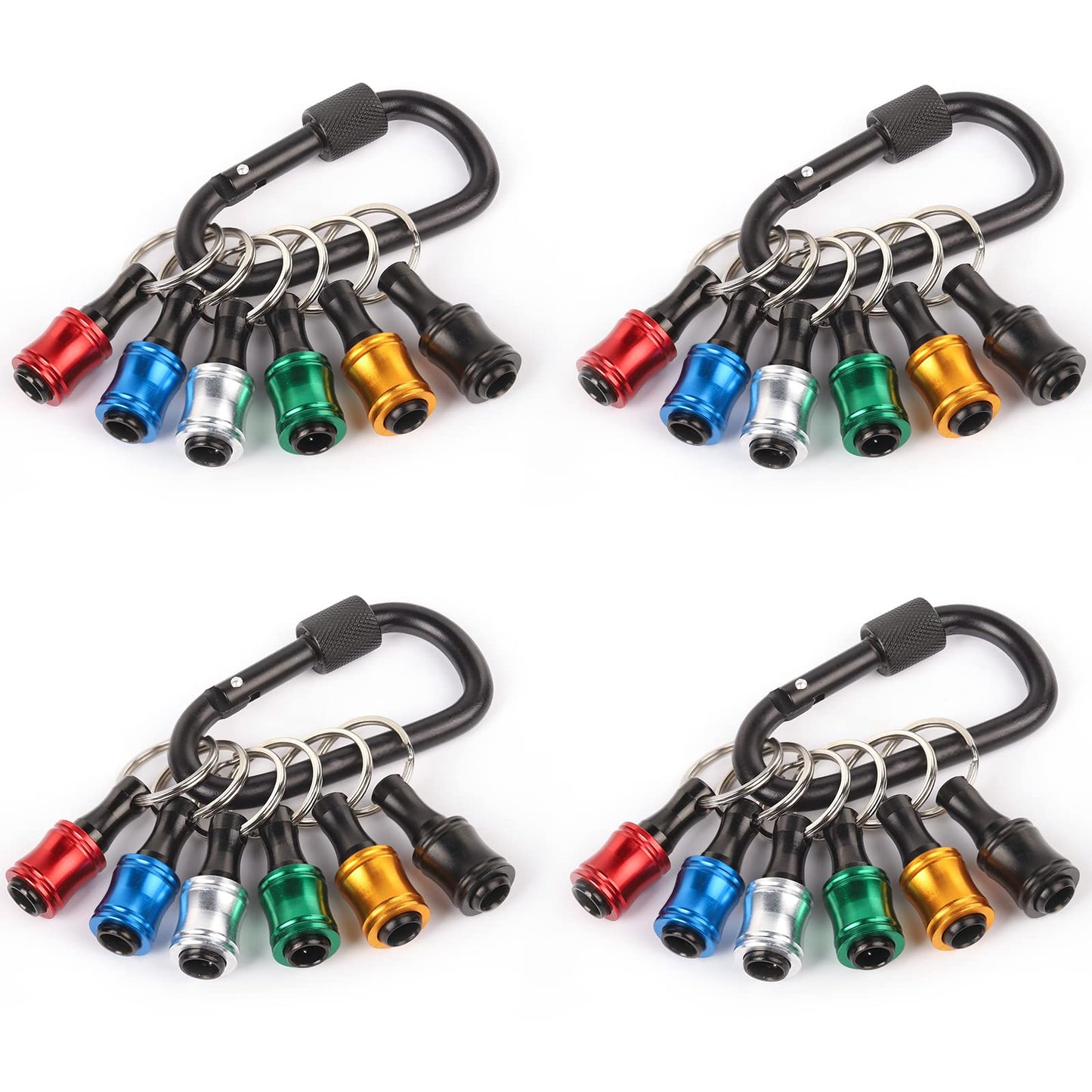 Katerk 24 pcs (4 Sets) Drill bit Holders Key Chain, 1/4 inch Hex Shank Aluminum Alloy Screwdriver Bits Holders, Light-Weight Quick-Change Extension Bar Keychain Drill Screw Adapter