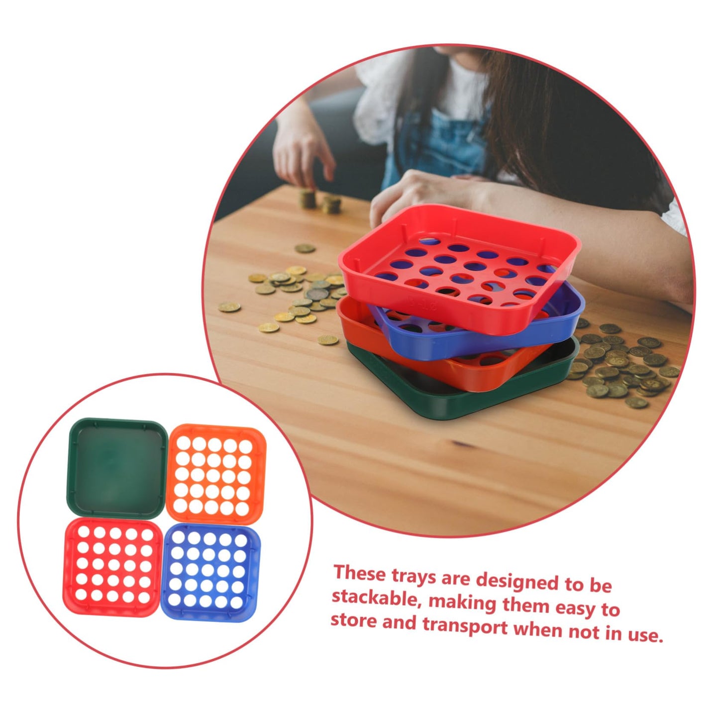 DOITOOL Coin Sorting Trays 4-Pack Plastic Reusable Coin Sorter Tray for Canadian Currency Stackable Sorting Tool for Cash Register and Bank Use