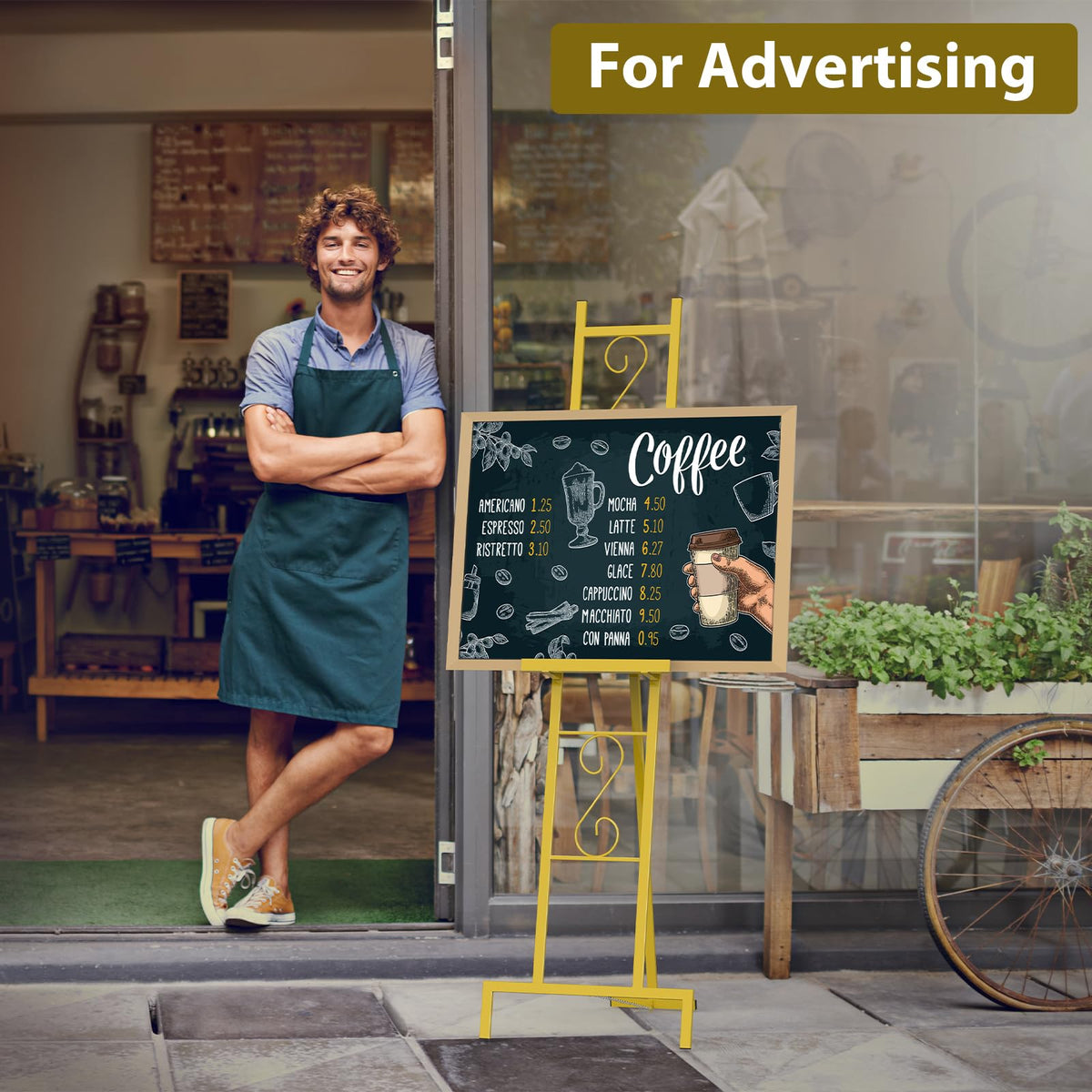 2 Pack Gold Easel Stand for Sign, Adjustable Metal Easels with Chain Support, Welcome Sign Stand for Painting, Display, Poster Picture, Wedding Sign (17" x 17" x 58")
