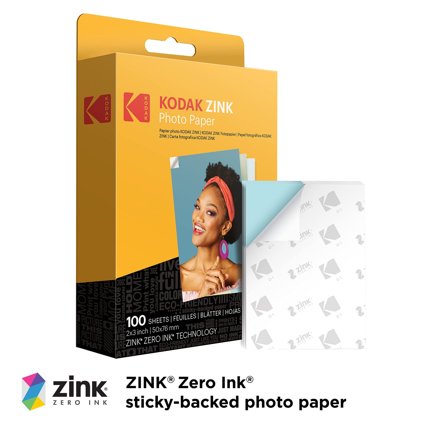 Kodak Zink Photo Paper 2x3 Inches (100 Sheets) Compatible with Kodak Step, Step Slim, Printomatic, Printomatic+, Smile+, Step Touch