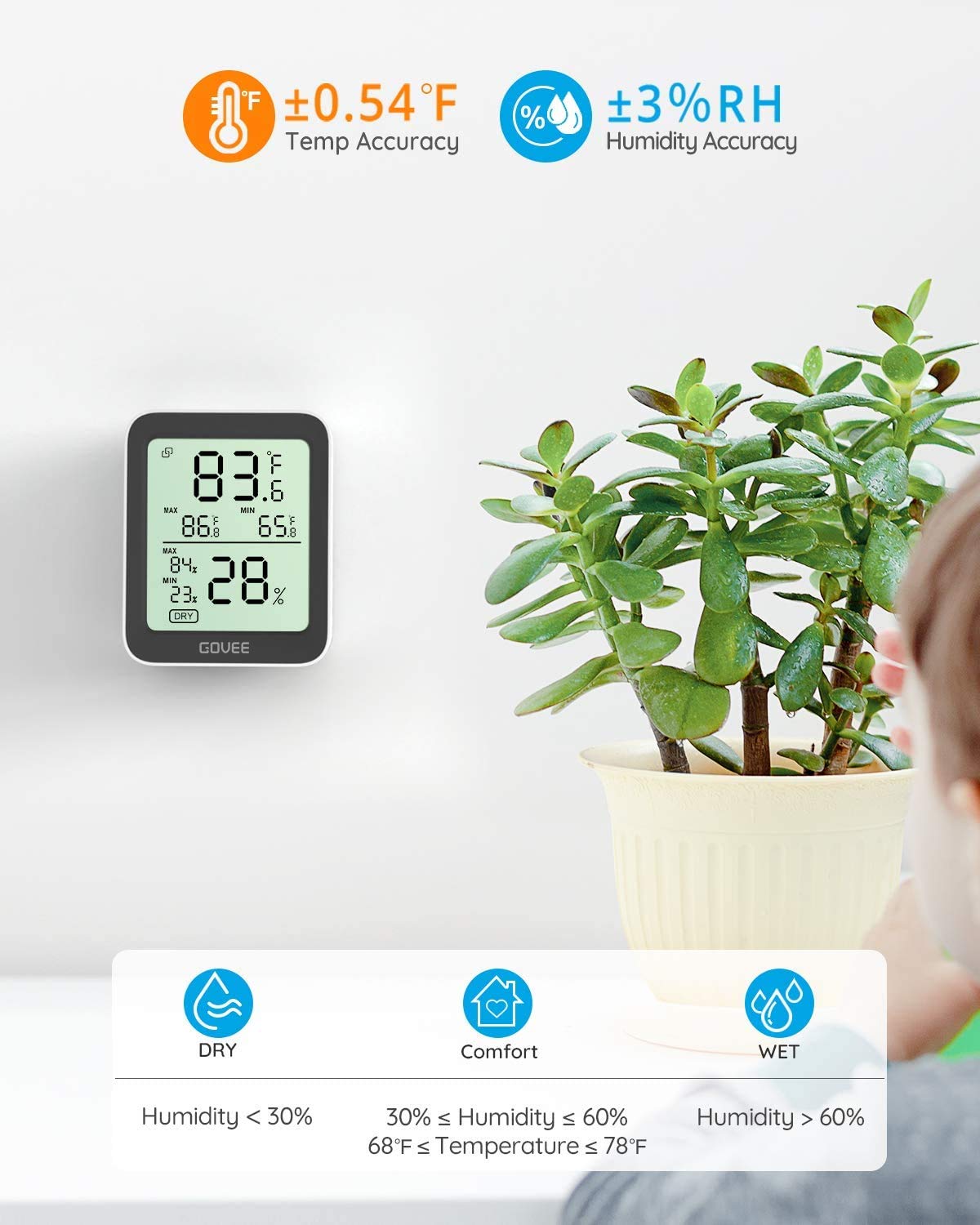 Govee Hygrometer Thermometer 2 Pack, Indoor Bluetooth Humidity Meter with APP Alerts, Room Thermometer with Large LCD Display, Max Min Records, 2-Year Data Storage Export