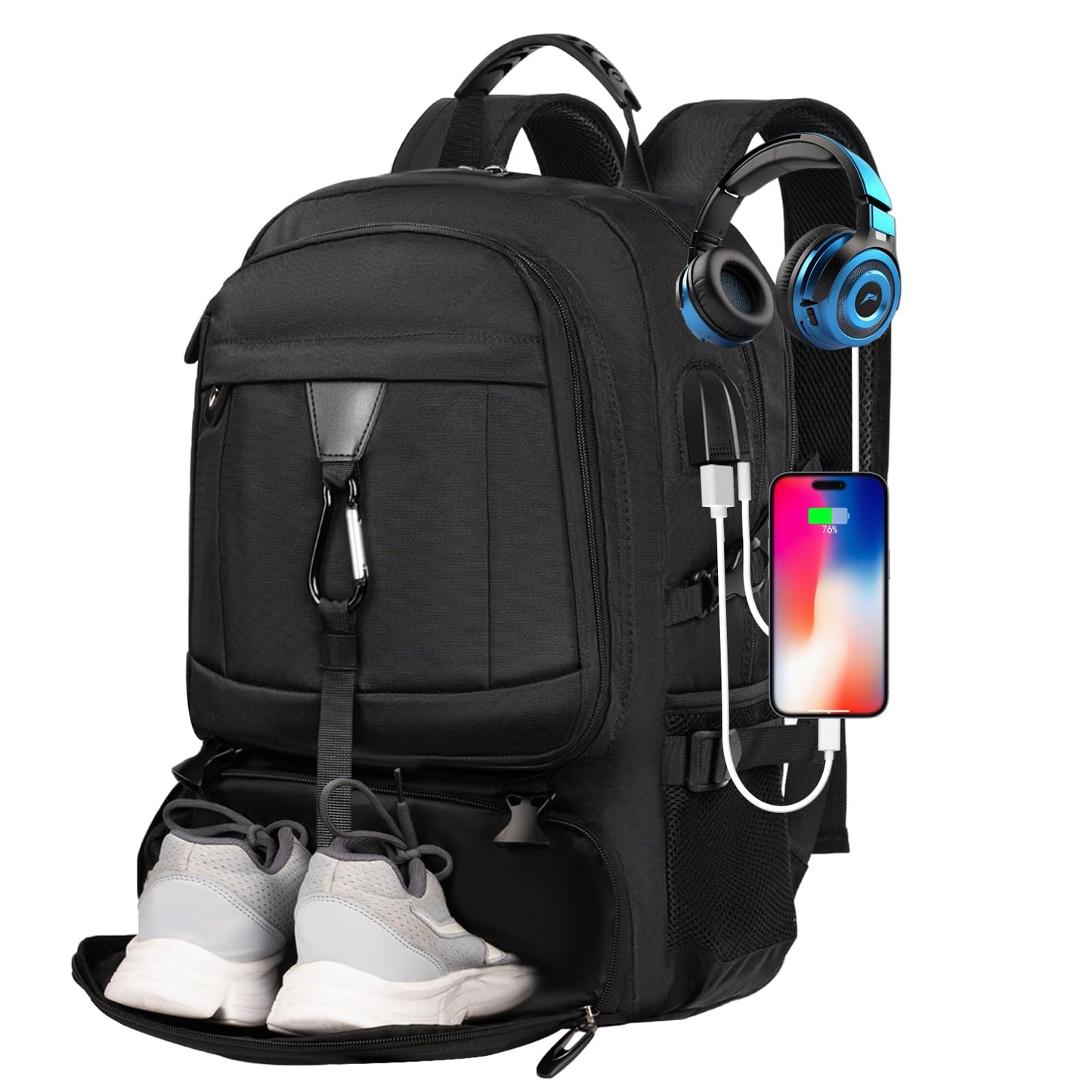 CIMALAY Travel Business Laptop Backpack with USB Charging Port and Shoe Pocket, College, Business and Hiking Camping, Black, M(Fits 4.92-5.91ft height), Classic